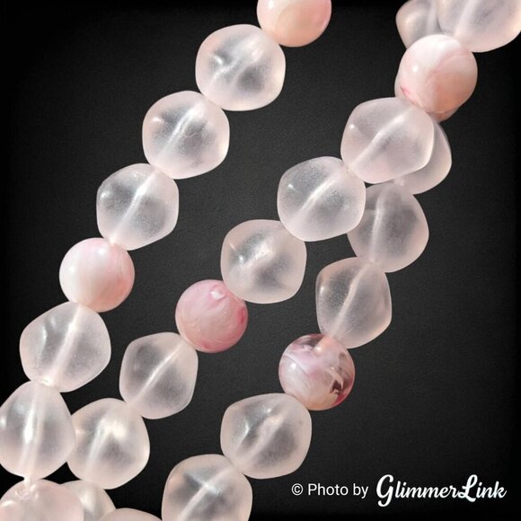 Vintage 90s AVON Sheer Style Frosted Pink Plastic Lucite Triple Strand Necklace - Picture 7 of 9